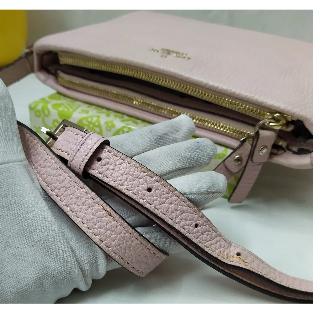 Kate Spade New York Pink Pebbled Leather Double Zipper Closure Crossbody Bag